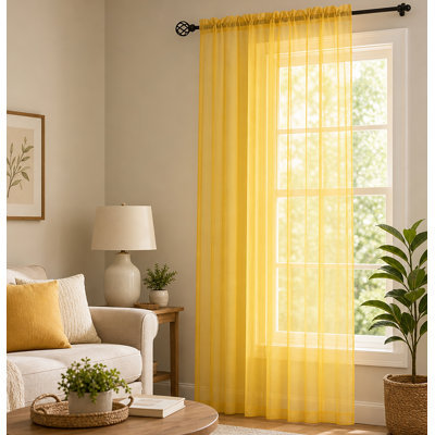 1 Piece Yellow Sheer Rod Pocket Window Curtain Panel - 84" Inches Long