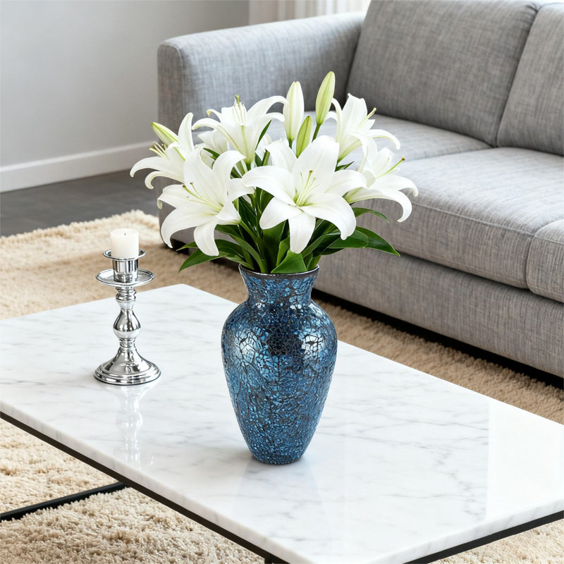 Vase décoratif en verre craquelé mosaïque bleu marine