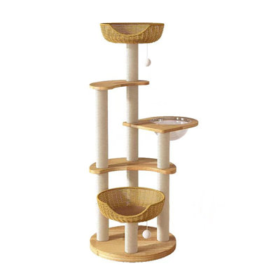 55.51" Natural Color Standard Solid Wood Cat Tree