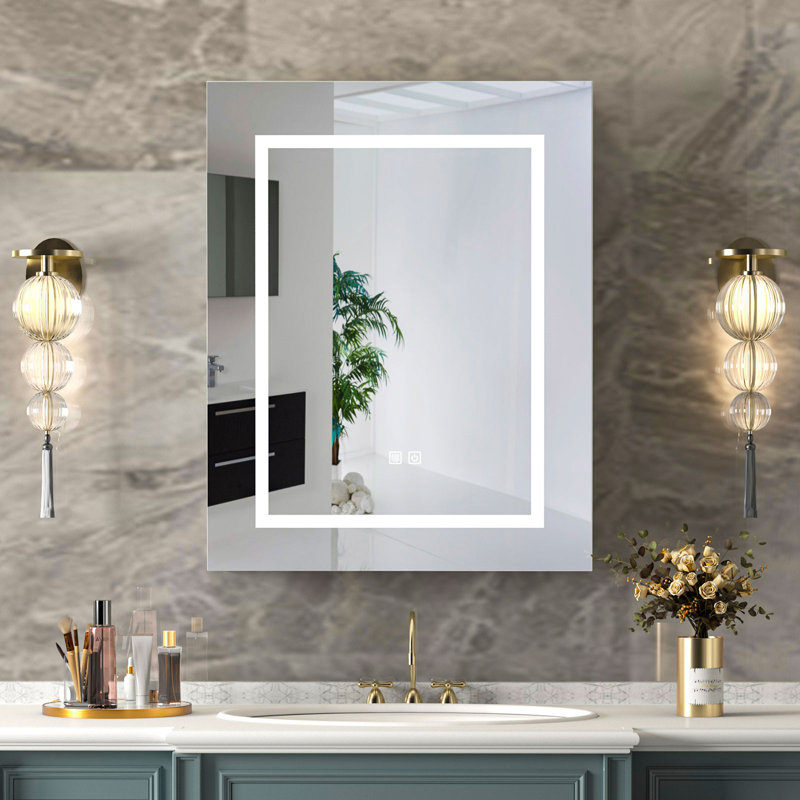 Ayushma Bathroom Mirror Cabinet with LED Lights, 3-Tier Storage Shelves, 76cm H x 60cm W x 13cm D