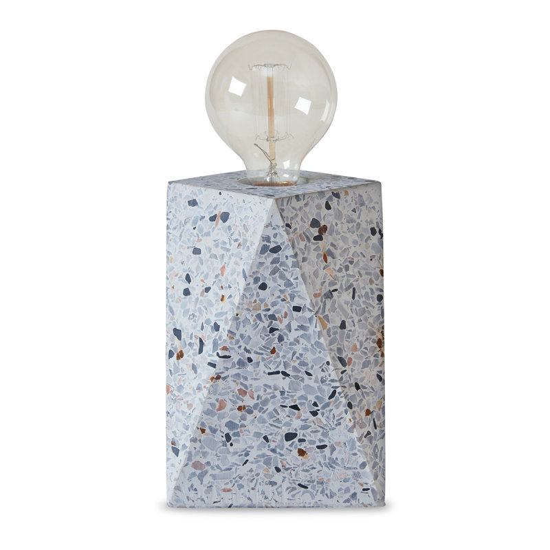 Petite lampe de table moderne 7 pouces Joen, sculpture en pierre solide, blanc terrazzo