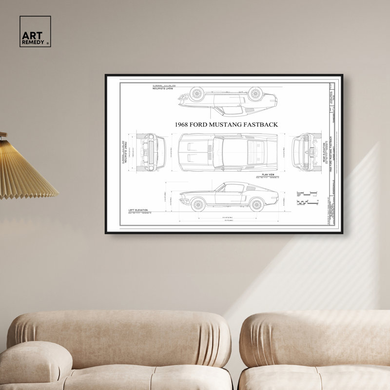 Décoration murale Mustang Fastback, reproduction d'art sur toile encadrée par Art Remedy, cadre doré, 45 x 30, 31"H x 46"W