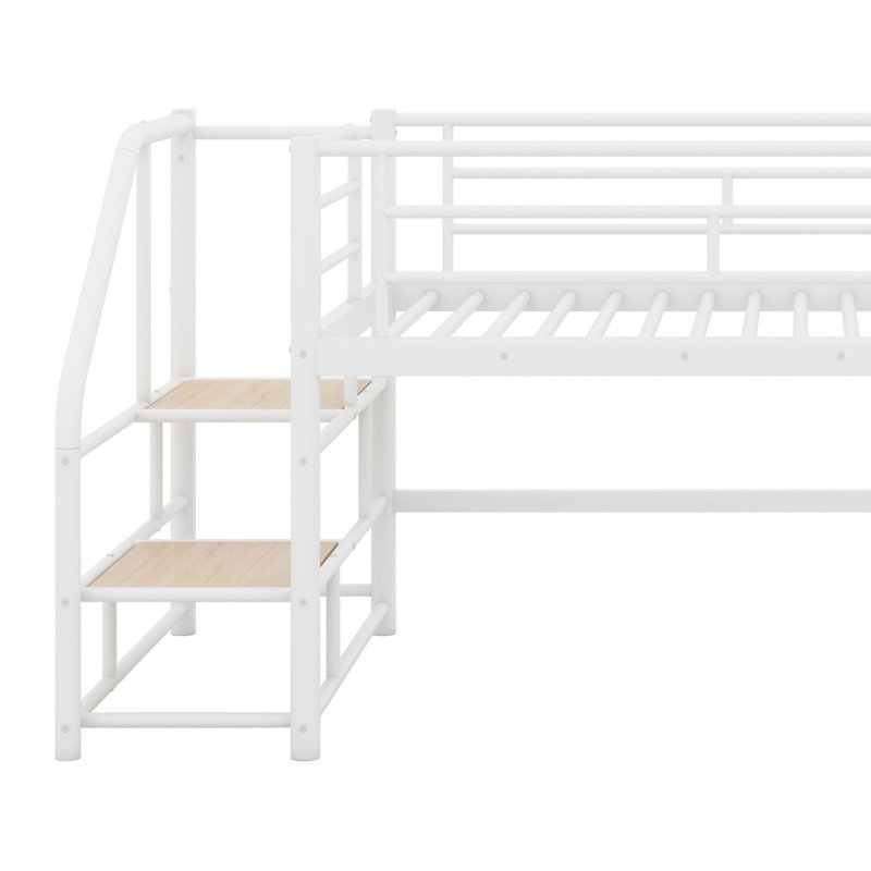 Lit mezzanine moyen avec escalier de rangement, lit simple peu encombrant pour les petites pièces et dortoir, structure robuste