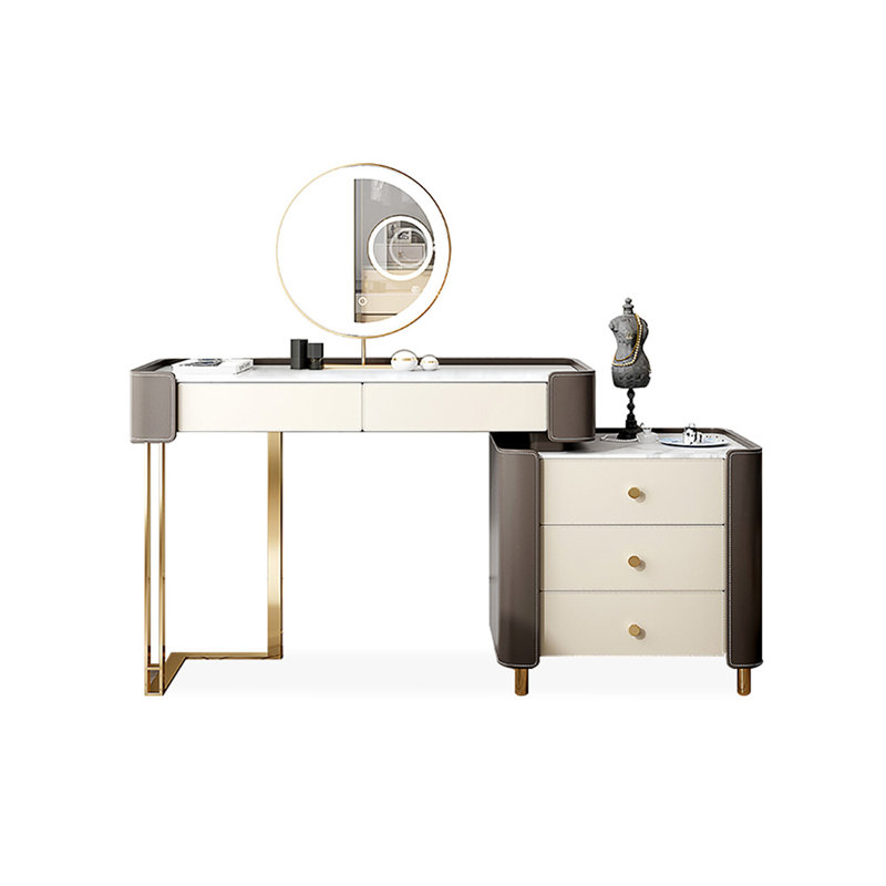 Coiffeuse de maquillage avec miroir lumineux, 5 tiroirs