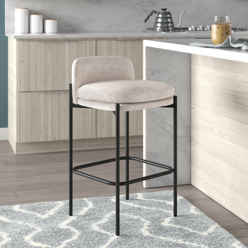 Sykesville Modern Mid-Back Counter Stool - Faux Leather, Cream/Black