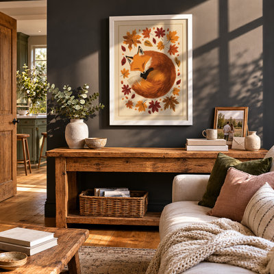 Autumn Fox Asleep Boho - Framed Print