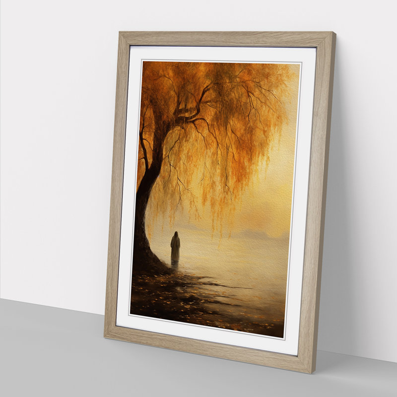 Weeping Willow Romanticism Art - Framed Print, 46cm H x 34cm W, Oak Framed