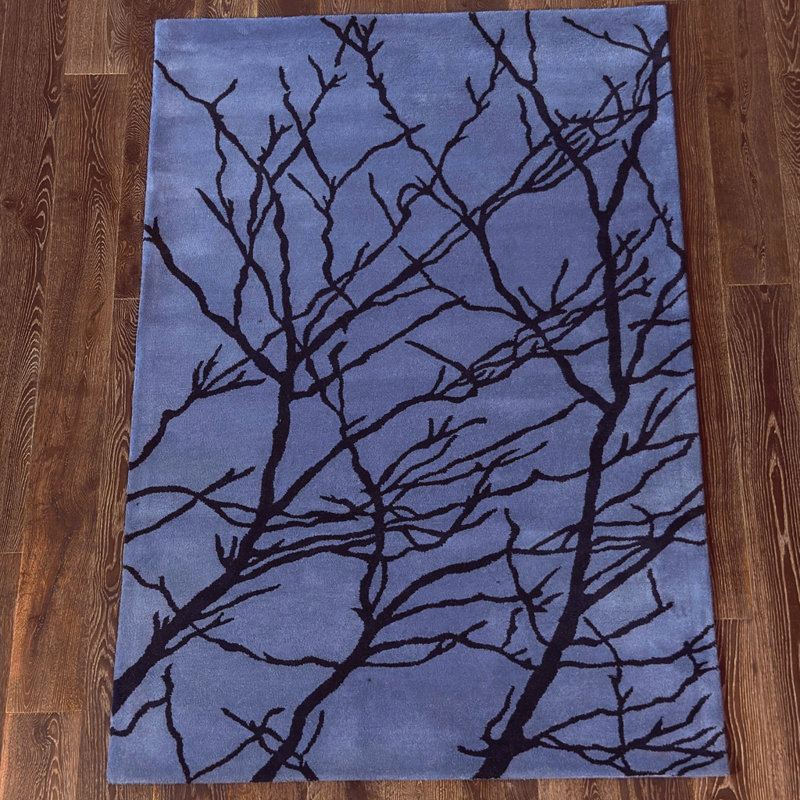 Tapis art déco en laine bleu touffeté à la main Ailey, 5 pi x 7 pi 6 po
