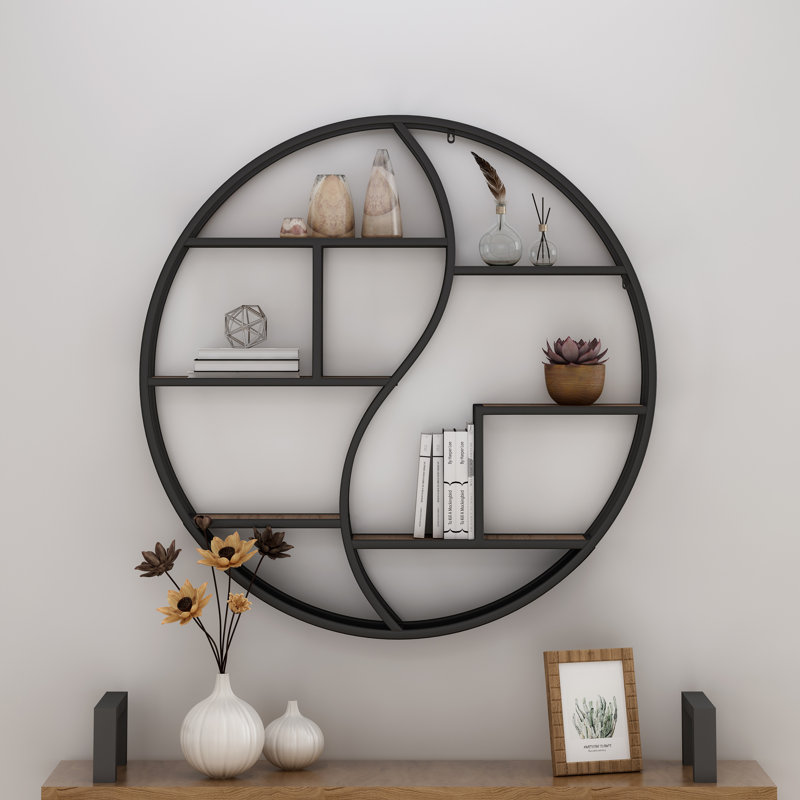 8 Piece Circle Accent Shelf, Black/Natural
