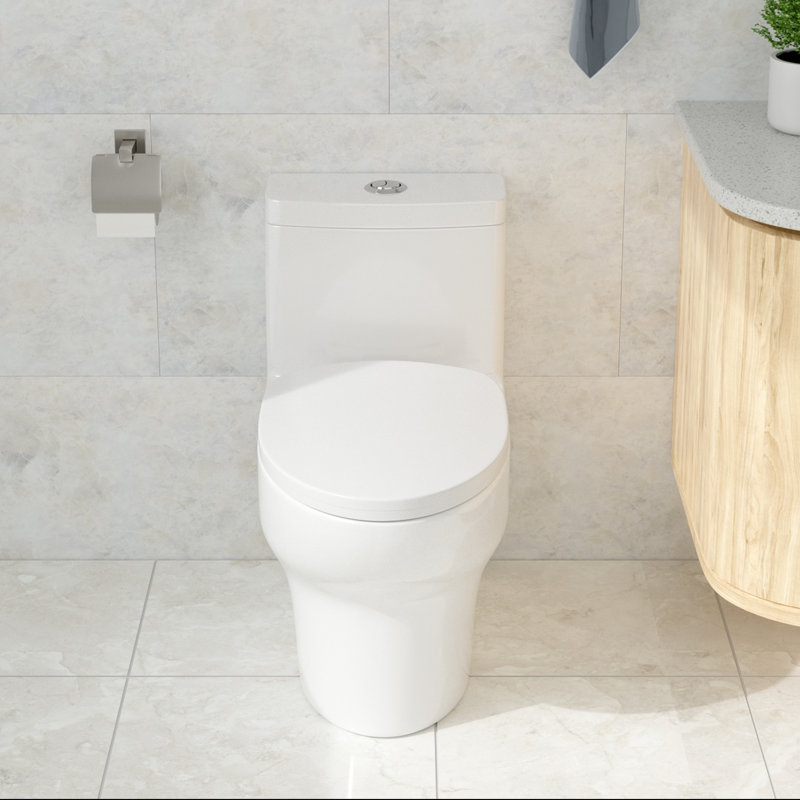 Toilette une pièce allongée, toilette à jupe brute en céramique à double chasse 12 po (1,1 / 1,6 GPF) avec siège à fermeture en douceur, blanc