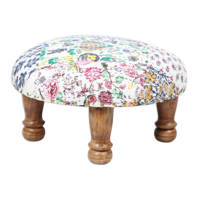 16" Wide Square Floral Footstool Ottoman