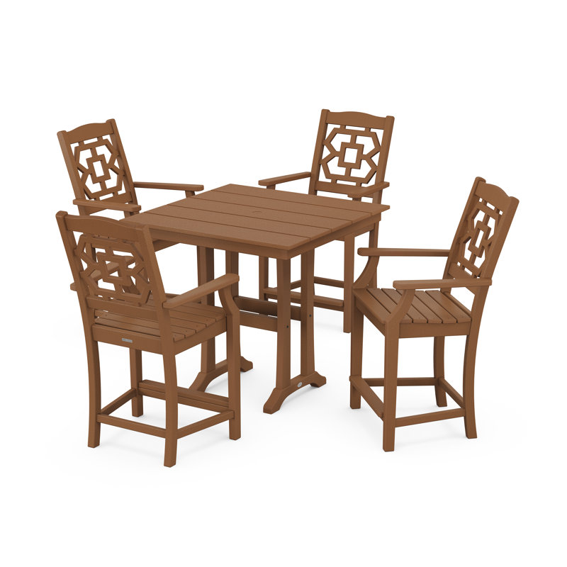 Chinoiserie 4 - Person Patio Dining Set with Square Table, Teak