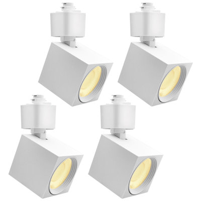 Luxrite 2 po Rail d'éclairage à DEL 5CCT, CRI90, 10 W, 800 lumens, inclinaison réglable de 358 ° + 90 °, têtes d'éclairage sur rail de type H, à intensité variable, ETL, paquet de 4 carrés blancs