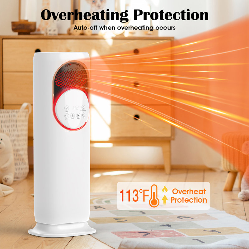 Ventilateur tour et chauffage combinés avec humidification, ventilateur 4 en 1 pour l'intérieur, minuterie 12H, protection contre le basculement