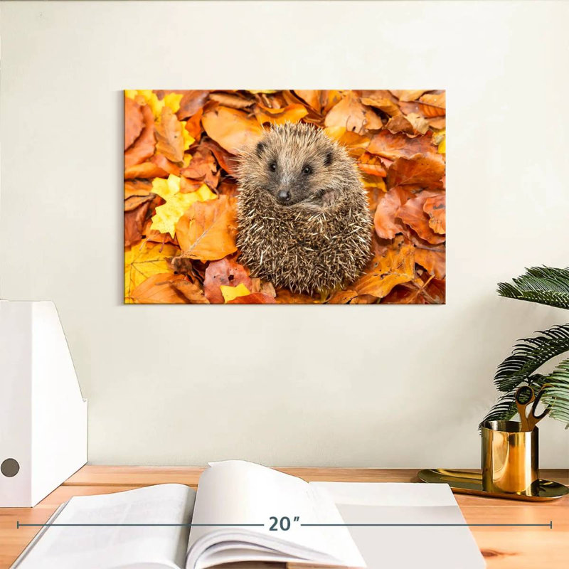 Hérisson épineux sur feuilles, H 8 po x l 12 po