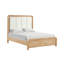 Structure de lit très grand Eastern avec finition naturelle, tête de lit matelassée et style transitionnel, fabriquée à partir de placage de bois de manguier massif avec tête de lit, mobilier de chambre de style
