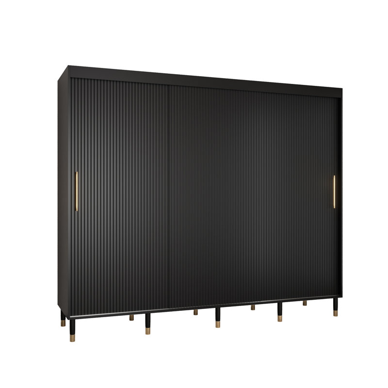 Annalily 3 Door Manufactured Wood Wardrobe, Black Matt