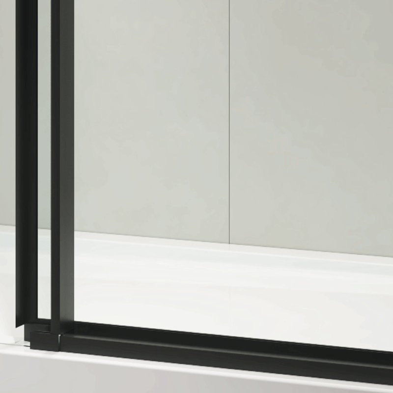 Porte de douche coulissante sans cadre l 60 po x H 76 po en noir mat avec verre transparent