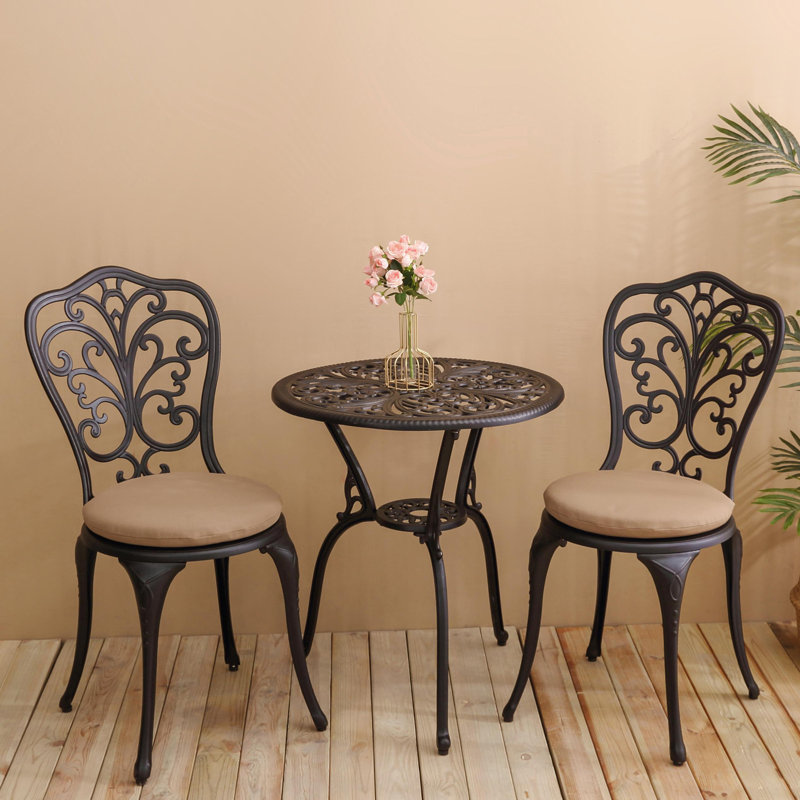 3-Piece Outdoor Rust-Resistant Cast Aluminum Patio Bistro Set with cushion