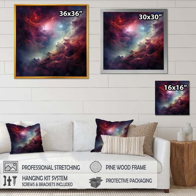 «Rose Interstellar Gaz Galaxy» - art mural Galaxies, Toile tendue, H 36 po x l 36 po x P 1,5 po