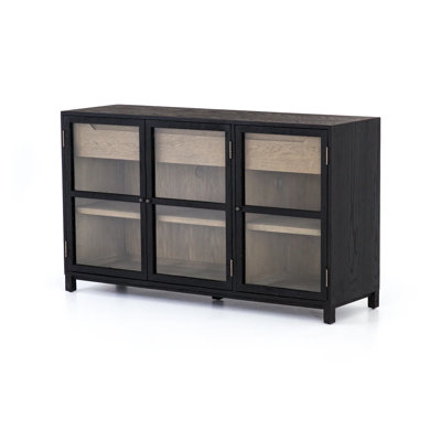 Solid Wood Sideboard Cabinet TV Console Black Pine Wood