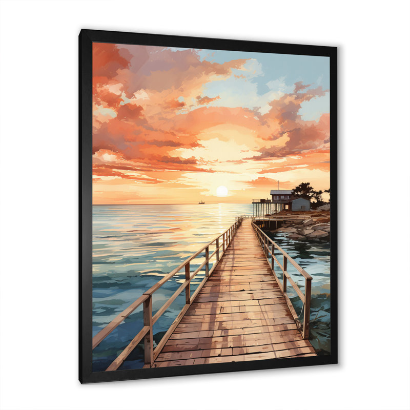 Miami Sunset Pier II, reproduction sur toile, H 20 po x l 12 po x P 1 po, Cadre photo noir