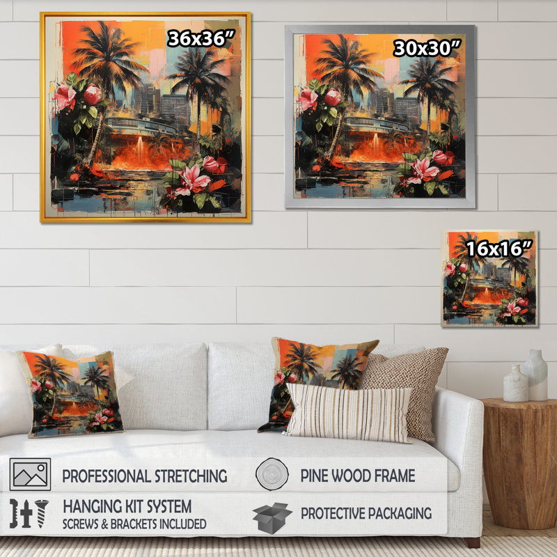Vert et rouge harmonie Honolulu - Art mural Honolulu, Cadre simple blanc, H 30 po x l 30 po x P 1,5 po