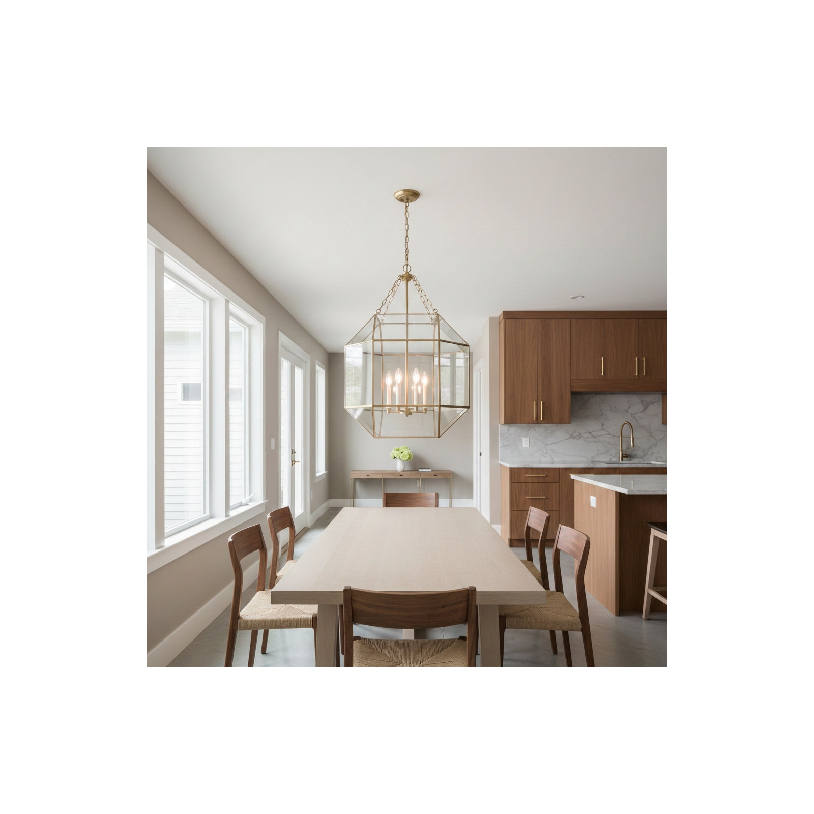Reid 4 Light Glass Dimmable Pendant, 60W, No, Satin Brass