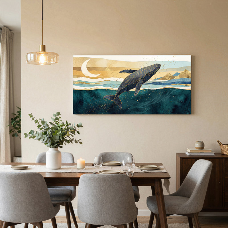 Art mural sur toile, "Baleine bleue foncée", L 40 po x H 20 po