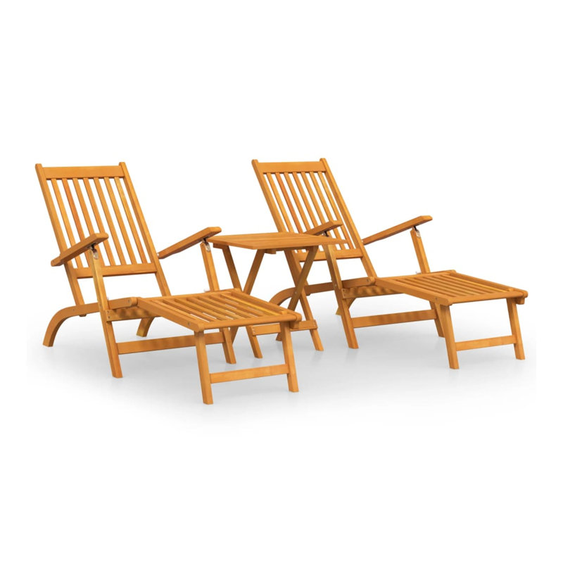 Ensemble de chaises longues d'extérieur et de table pliable 3 pièces Suvi, Acacia