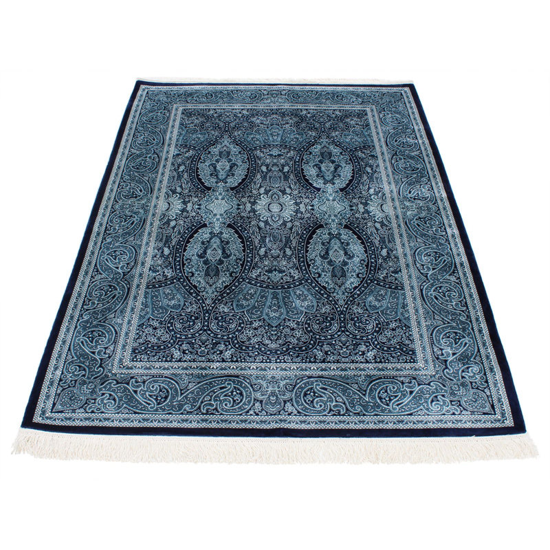 Tapis turc bleu marine et ivoire Antep, Rectangle 3 pi 11 po x 5 pi 11 po
