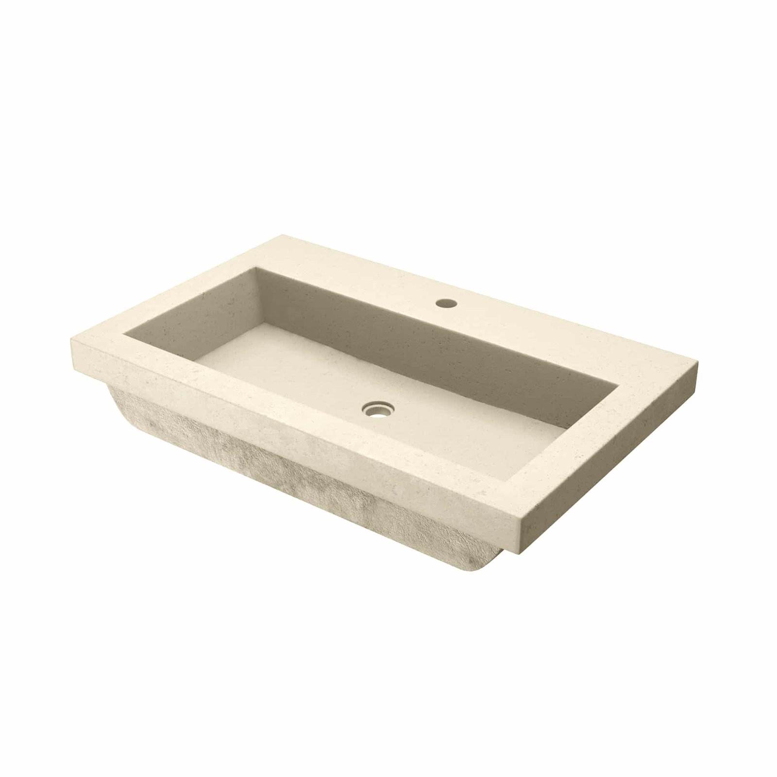 Trough Handmade Rectangular Drop-In Bathroom Sink, Sand, Single Faucet Hole