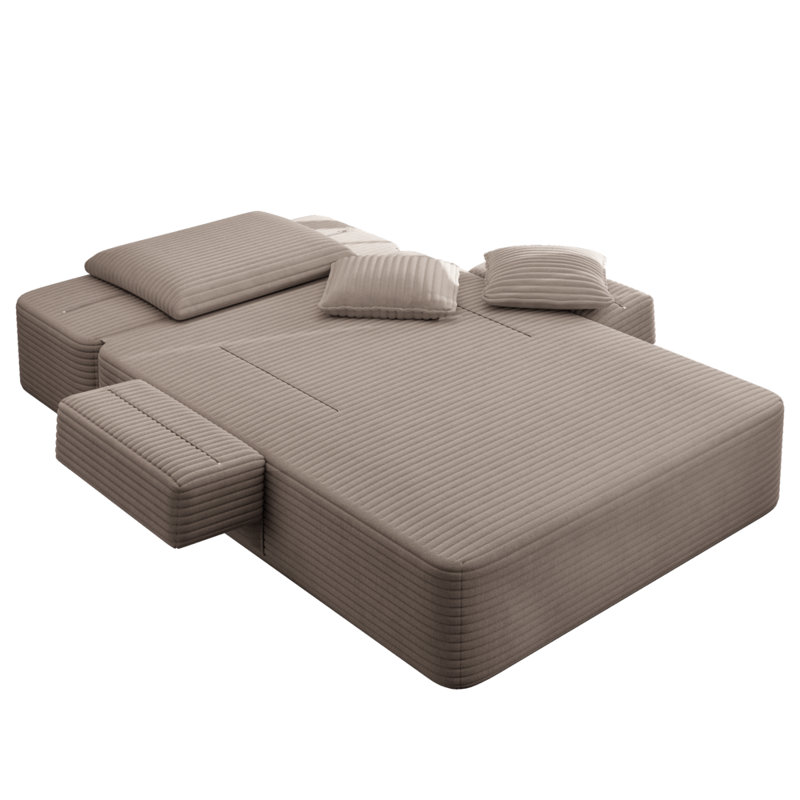 Luxueuse chaise longue en velours côtelé moelleux avec 3 coussins, canapé-lit convertible 2 en 1 et pochette de rangement, conception sans cadre et mousse de compression, aucun assemblage requis, pour les petits espaces, le salon, l’appartement