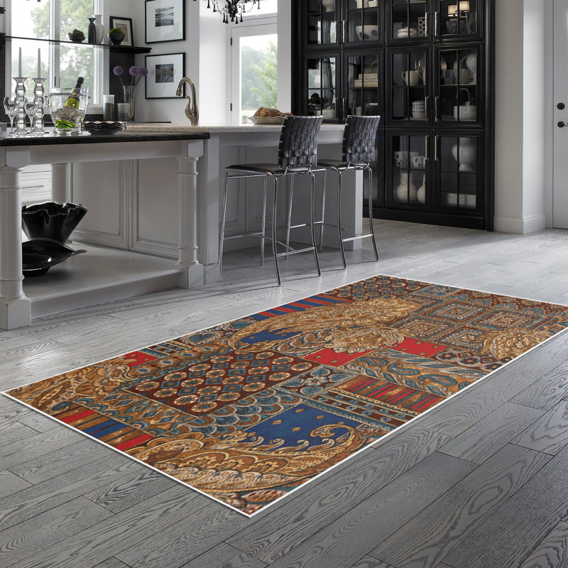 Tapis à motif cachemire brun Elveria, Rectangle 5 pi 3 po x 7 pi 7 po