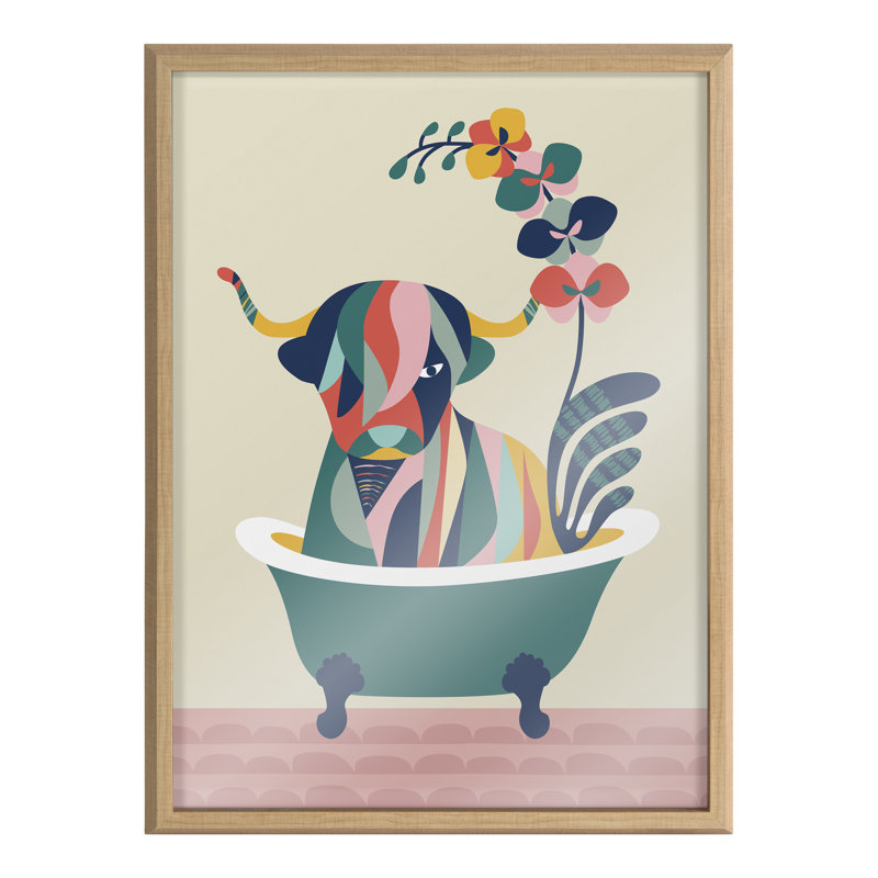 Art mural en verre Mid Mid Modern Cow in Bathaign par Rachel Lee 3 Birdies Studio, Naturel / naturel