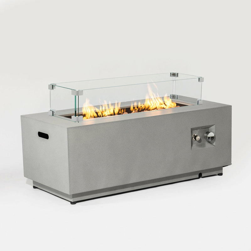 Propane Gas Fire Pit Table, 50000 BTU Rectangular Steel Fire Pit With Glass Wind Guard