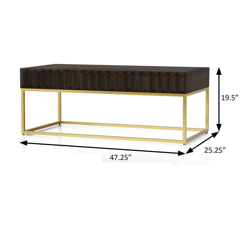 Table basse contemporaine 47,25 po, noyer / or