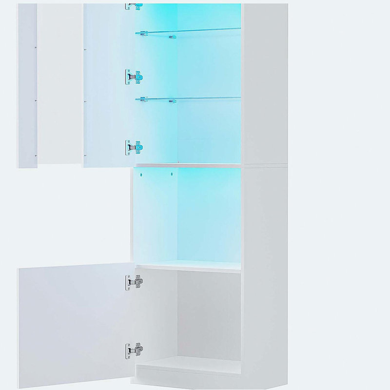 Armoire de rangement haute brillance avec lumières DEL, armoire de rangement haute de 67 po avec porte en acrylique, Blanc