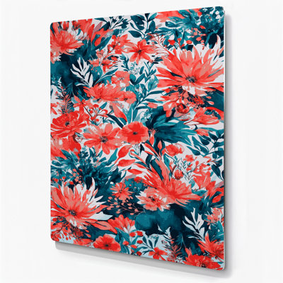 Aquarelle florale, art mural rouge en métal 26