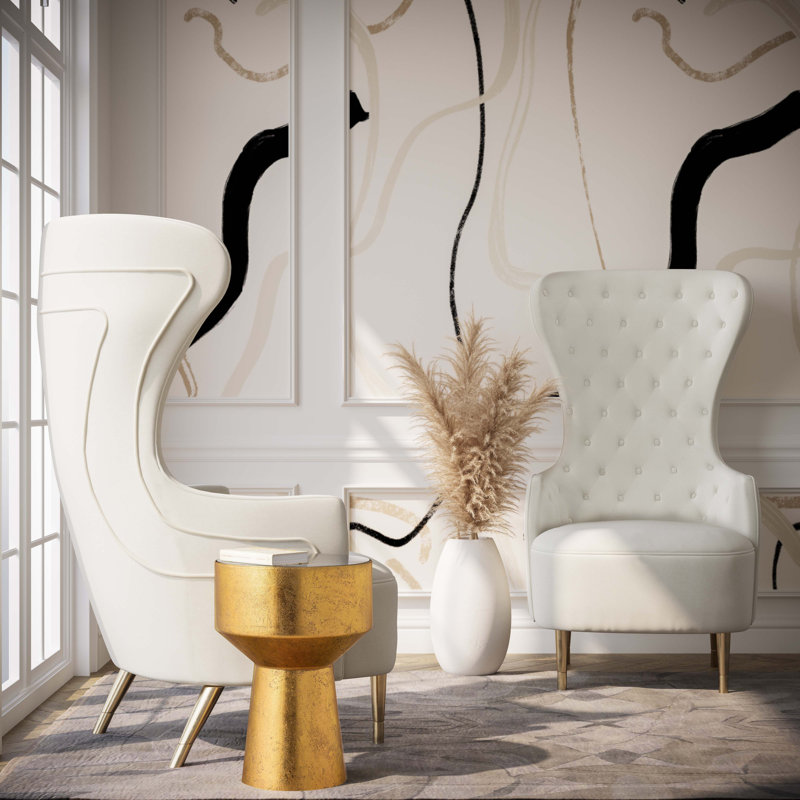 Velvet Wingback Chair, Cream