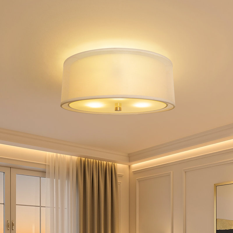 Deontee 13"W 3-Light Fabric Semi Flush Mount Ceiling Light