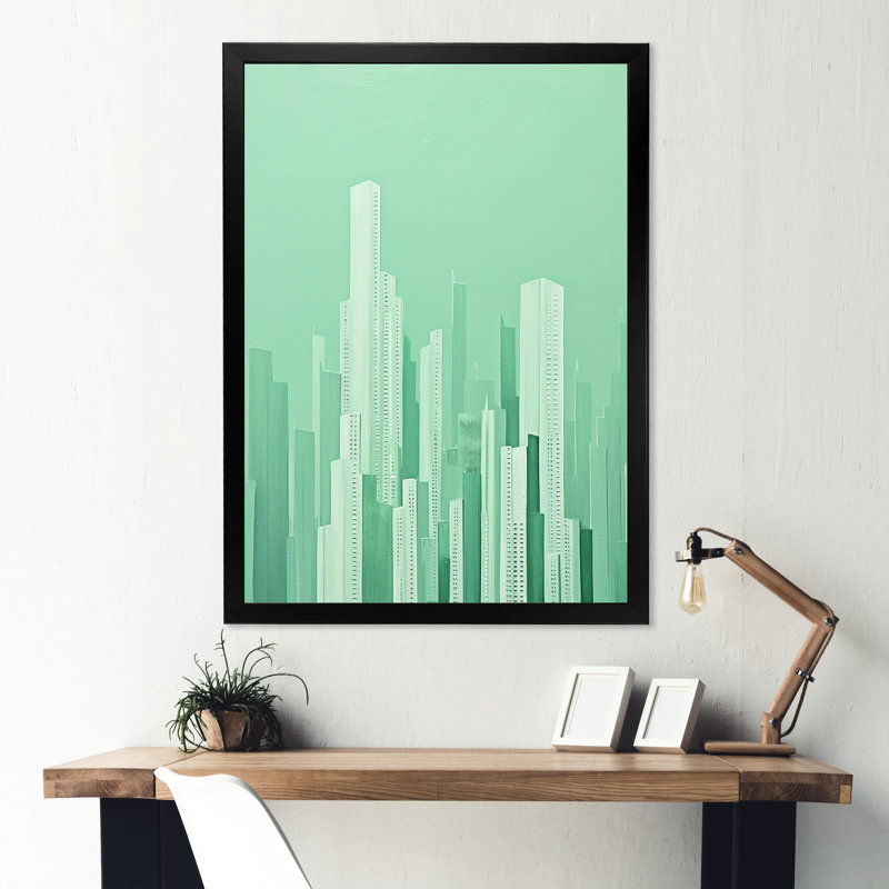 Édifice de gratte-ciel Mint, H 32 po x l 16 po x P 1 po, Cadre simple noir