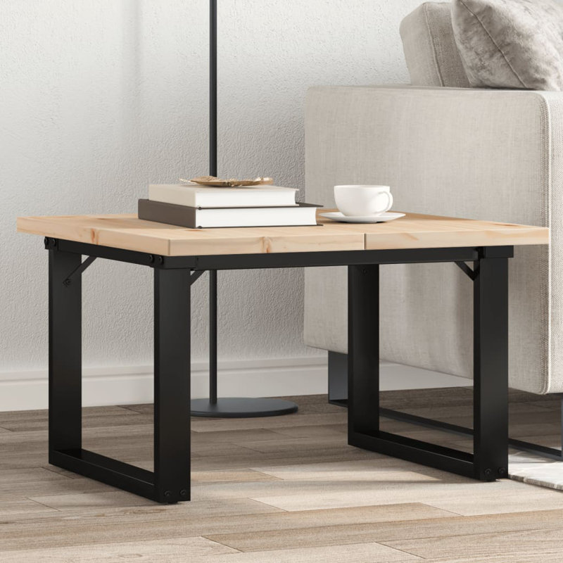 vidaXL Coffee Table O-Frame Solid Wood Pine and Steel, 40.5cm H x 70cm L x 70cm W
