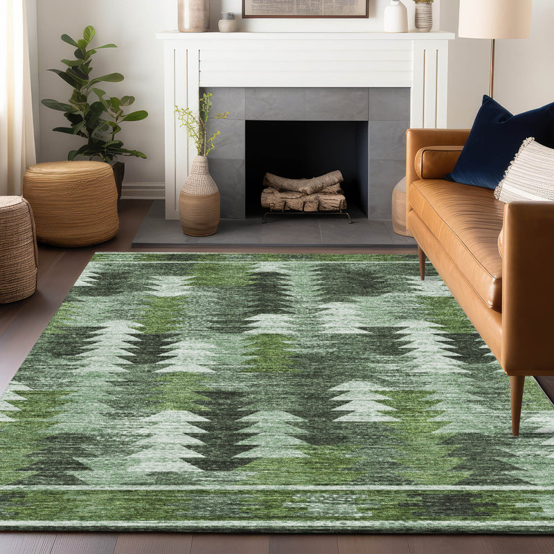 Premium Machine Washable Prisco Olive Rug, Rectangle 5' x 7'6"