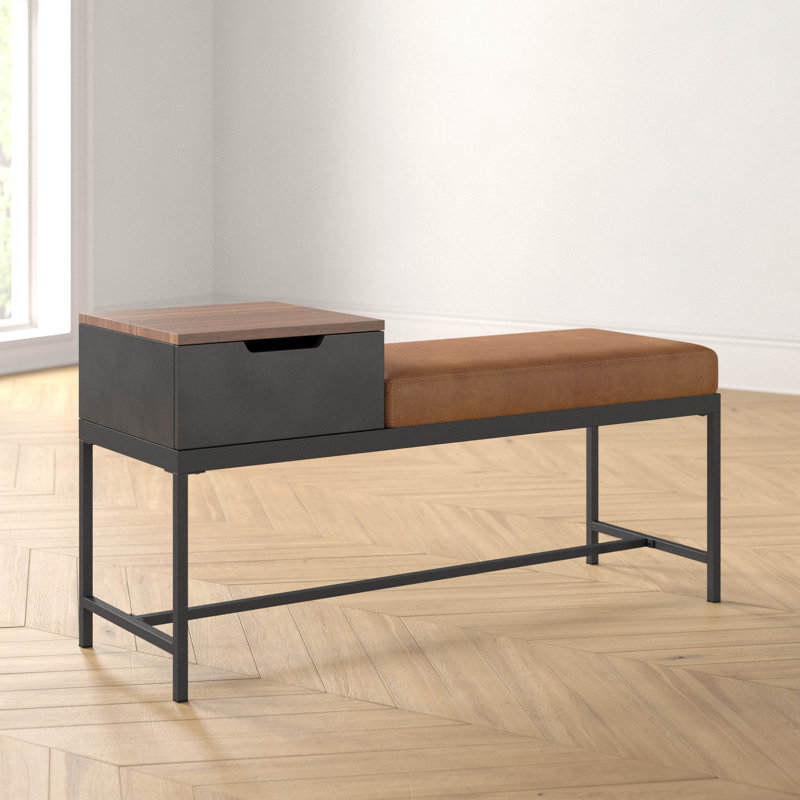 Boylston Faux Leather Upholstered Storage Bench, Brown/Brown