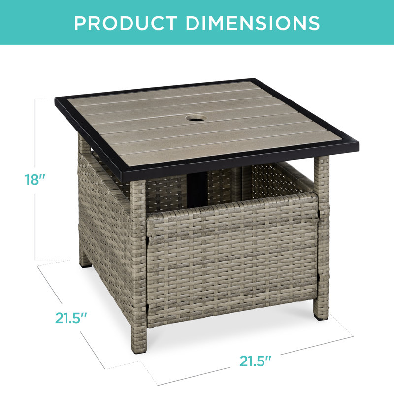  Wicker Rattan Patio Side Table Outdoor Furniture For Garden, Pool, Deck W/ Umbrella Hole - Taupe, Beige