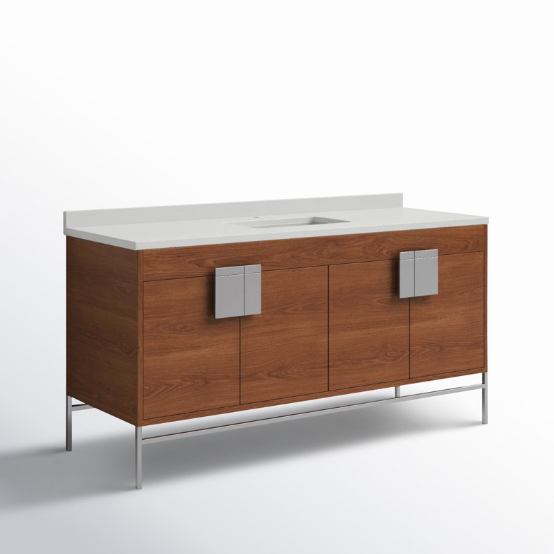 Ensemble de meuble-lavabo simple 60 po Maisie, Chrome poli, Noyer épicé