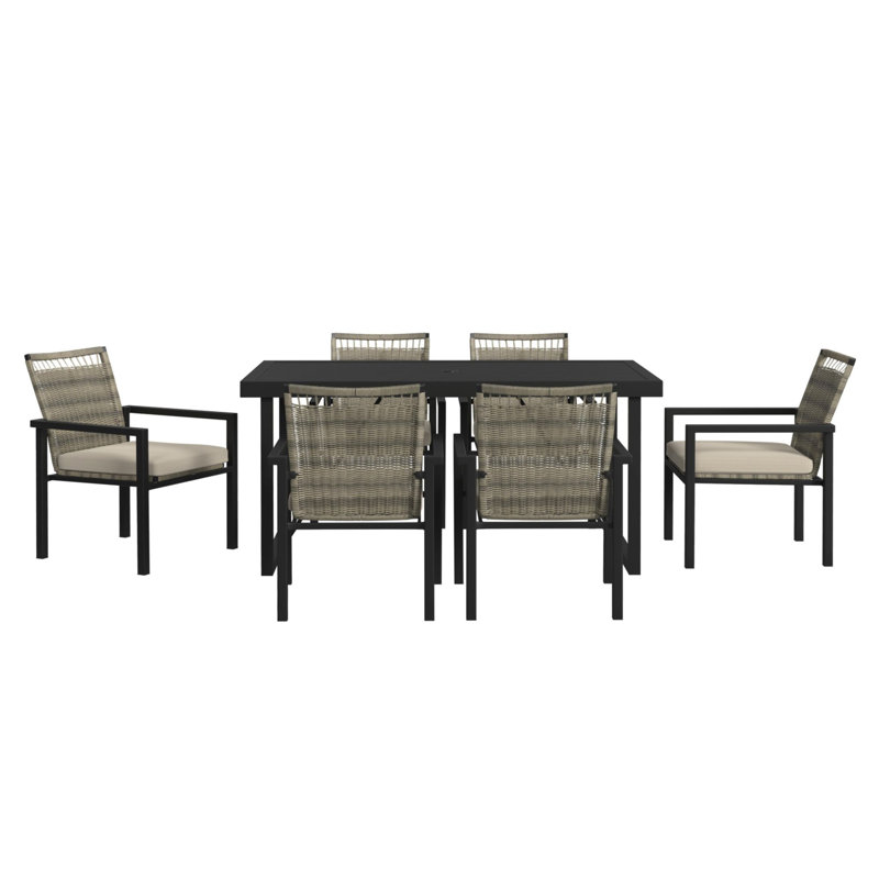 Lytham 7PC Standard Height Dining Set In Black-Table And Six Chairs, 6