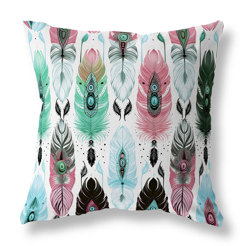 Oreiller réversible intérieur / extérieur Feathered Treasure, H 16 po x l 16 po, Vert / rose