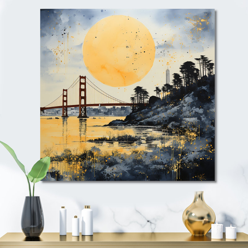 Yellow Bridge Golden Gate Monochrome III - Architecture Wall Art Prints, 16" H x 16" W, Toile tendue